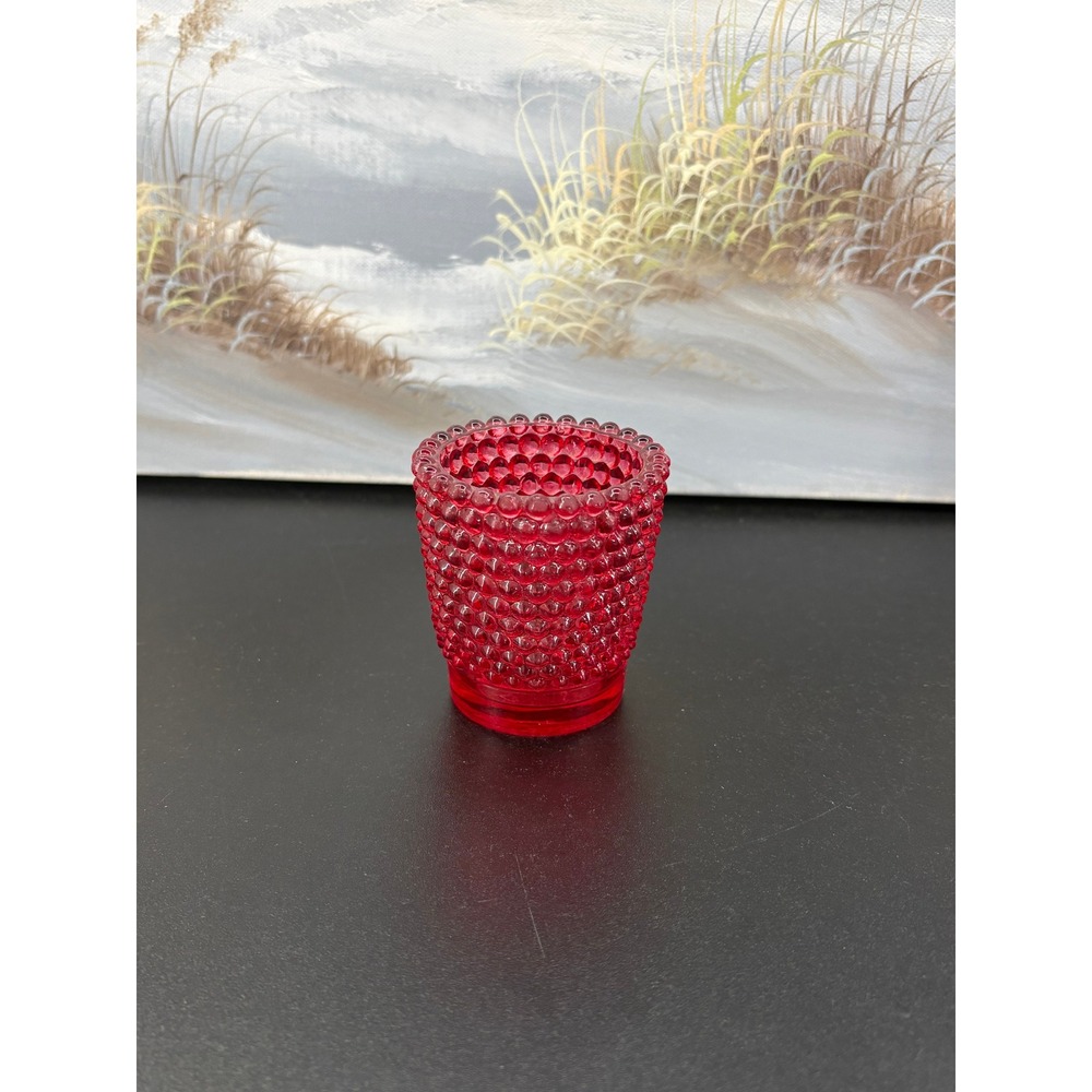 Vintage Ruby Red Hobnail Glass Votive Candle/Toothpick Holder 2.5 Inch